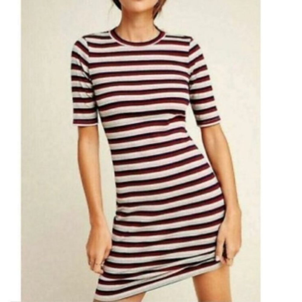 Stateside Striped Cycle Court Mini Ribbed Tee Shirt Dress
